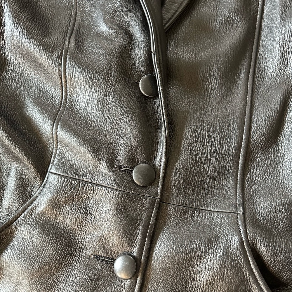 Vintage Genuine Leather W.B. Place Trench Coat-Black-Size Medium - Picture 6 of 10